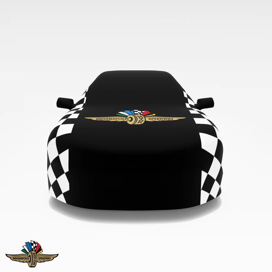 Indy500 Checked Car Cover – Custom Black Checkered Pattern with Iconic Indy 500 Logo for Premium Protection - Image 3